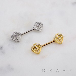 MULTI CZ HEART WITH KEY316L SURGICAL STEEL NIPPLE RING